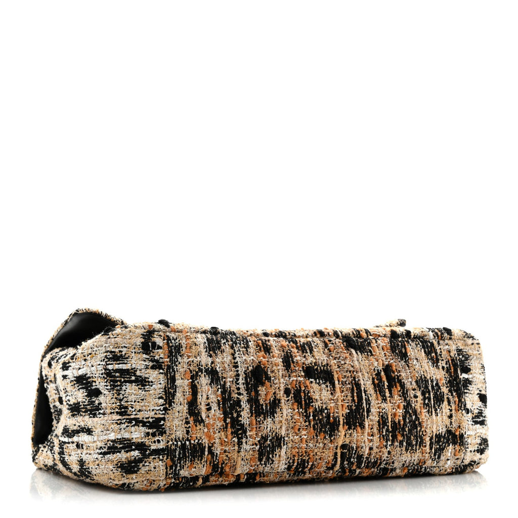 Tweed Mixed Fibers Leopard Print Small Souplissimo Maxi Flap Brown Black White