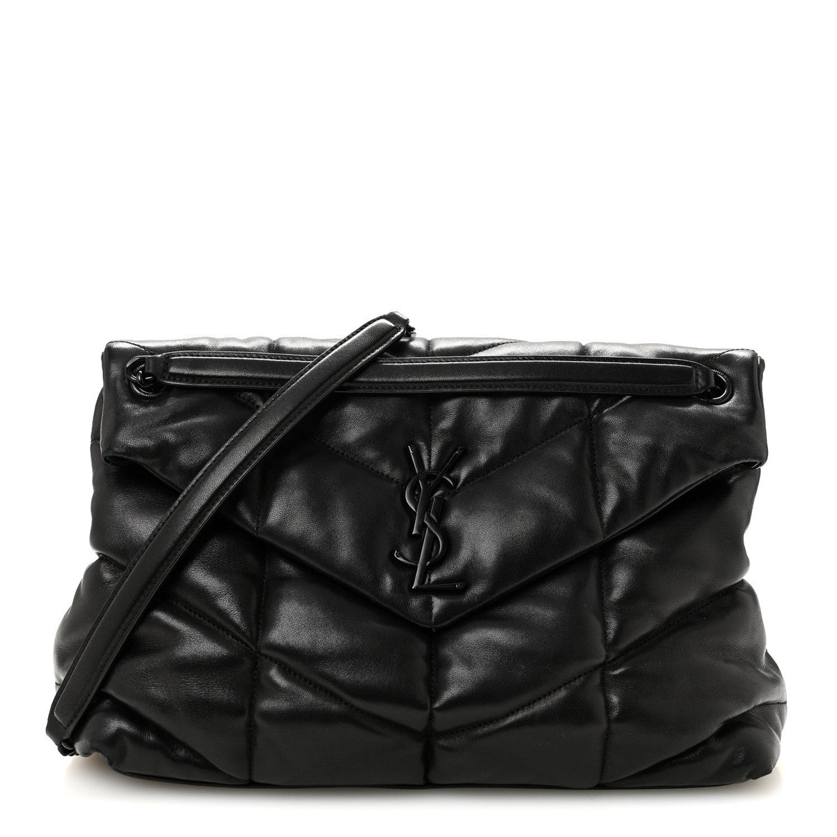 Lambskin Quilted Monogram Monochrome Medium Loulou Puffer Chain Satchel Black
