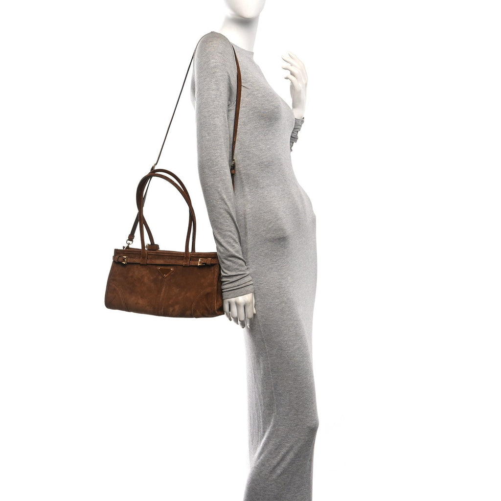 Suede Triangle Medium Bonnie Shoulder Bag Cacao