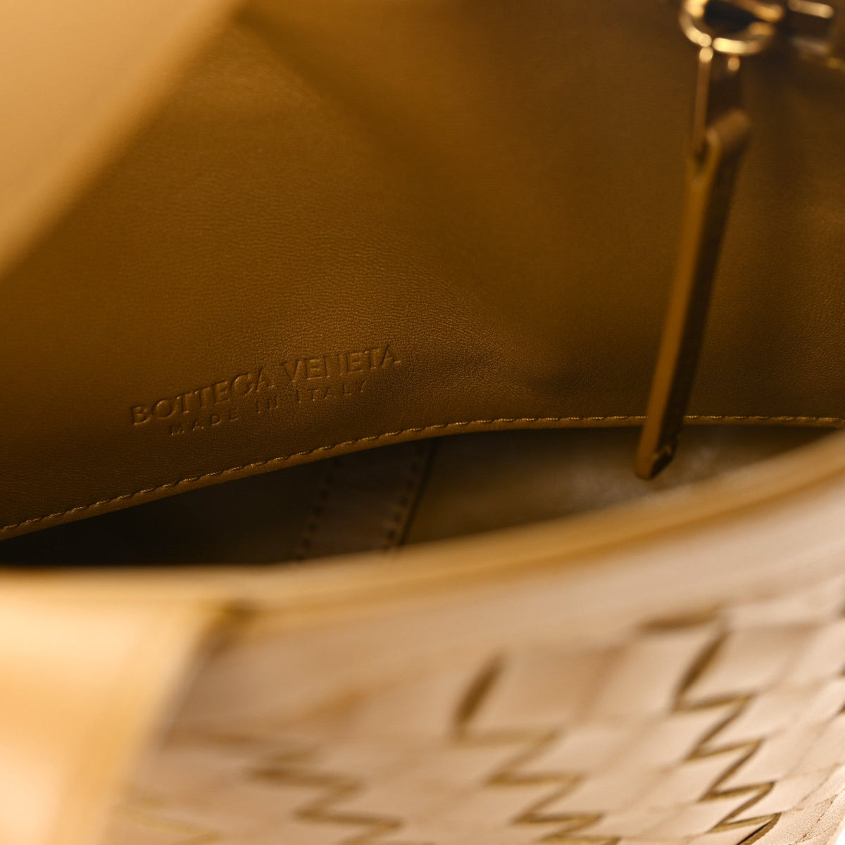 Nappa Intrecciato Small Flip Flap Tote Acorn Brass