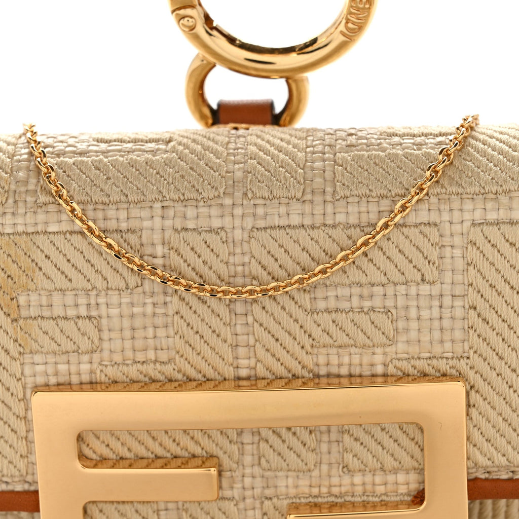 Raffia Vitello King Lucido FF Embroidered Nano Maxi Buckle Baguette Charm Alchemy Brandy
