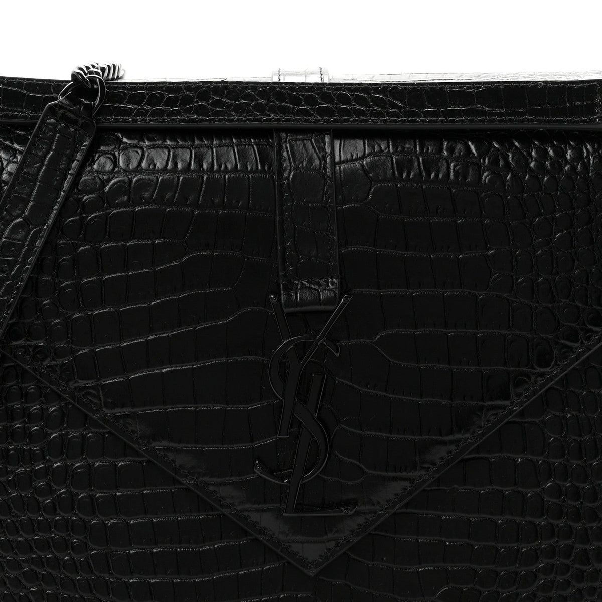 Calfskin Crocodile Embossed Monogram Large Satchel Black