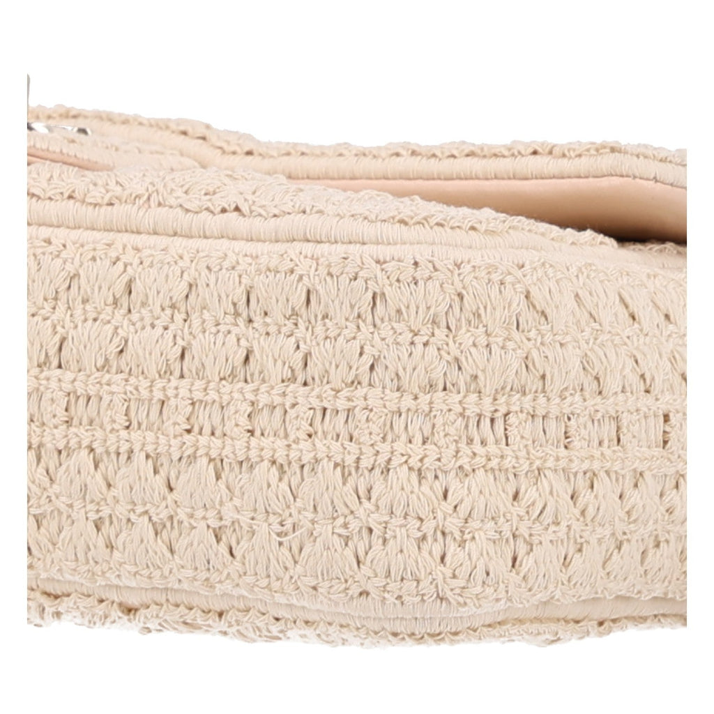 Crochet Embroidered Camelia Small Rectangular Flap Ecru