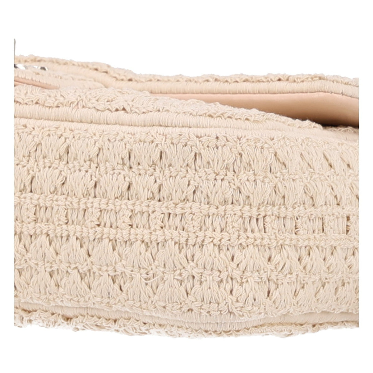 Crochet Embroidered Camelia Small Rectangular Flap Ecru