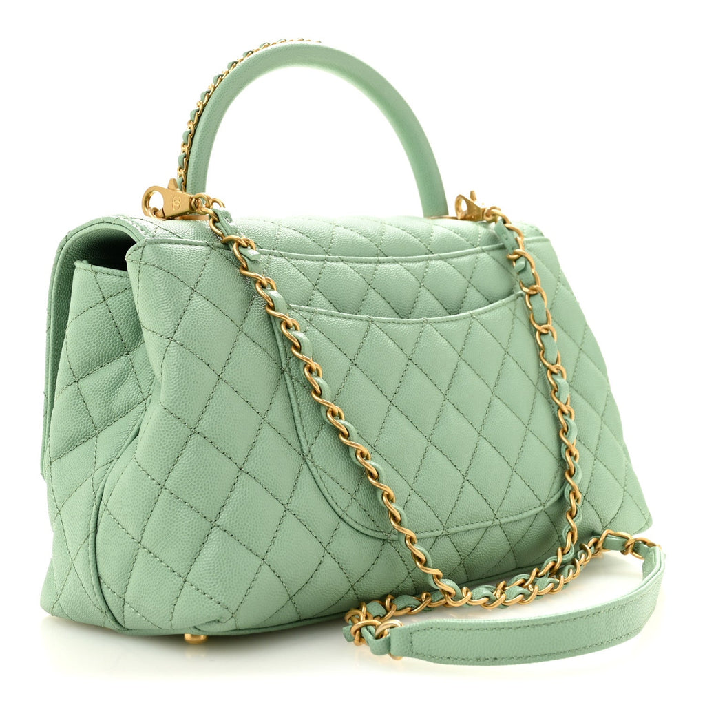 Caviar Quilted Small Coco Chain Handle Flap Light Green
