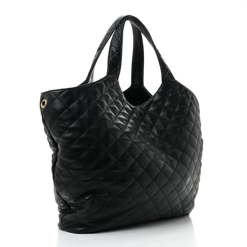 Lambskin Quilted Maxi Icare Shopping Tote Black