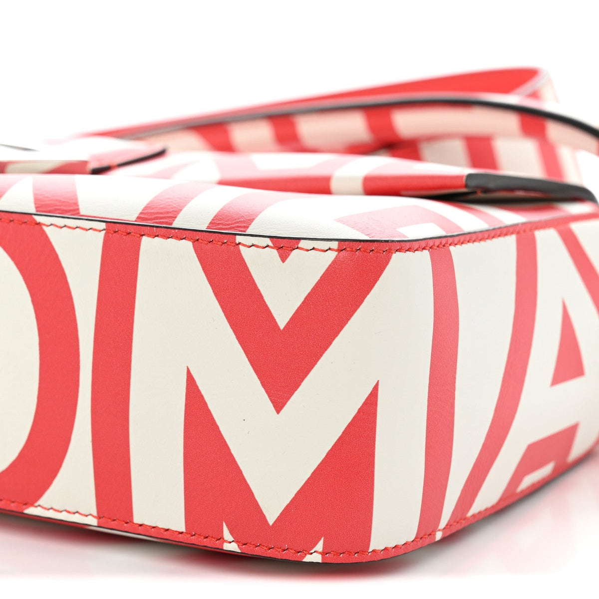 X MARC JACOBS Vitello Seta Logo Print Baguette Glow Coral White