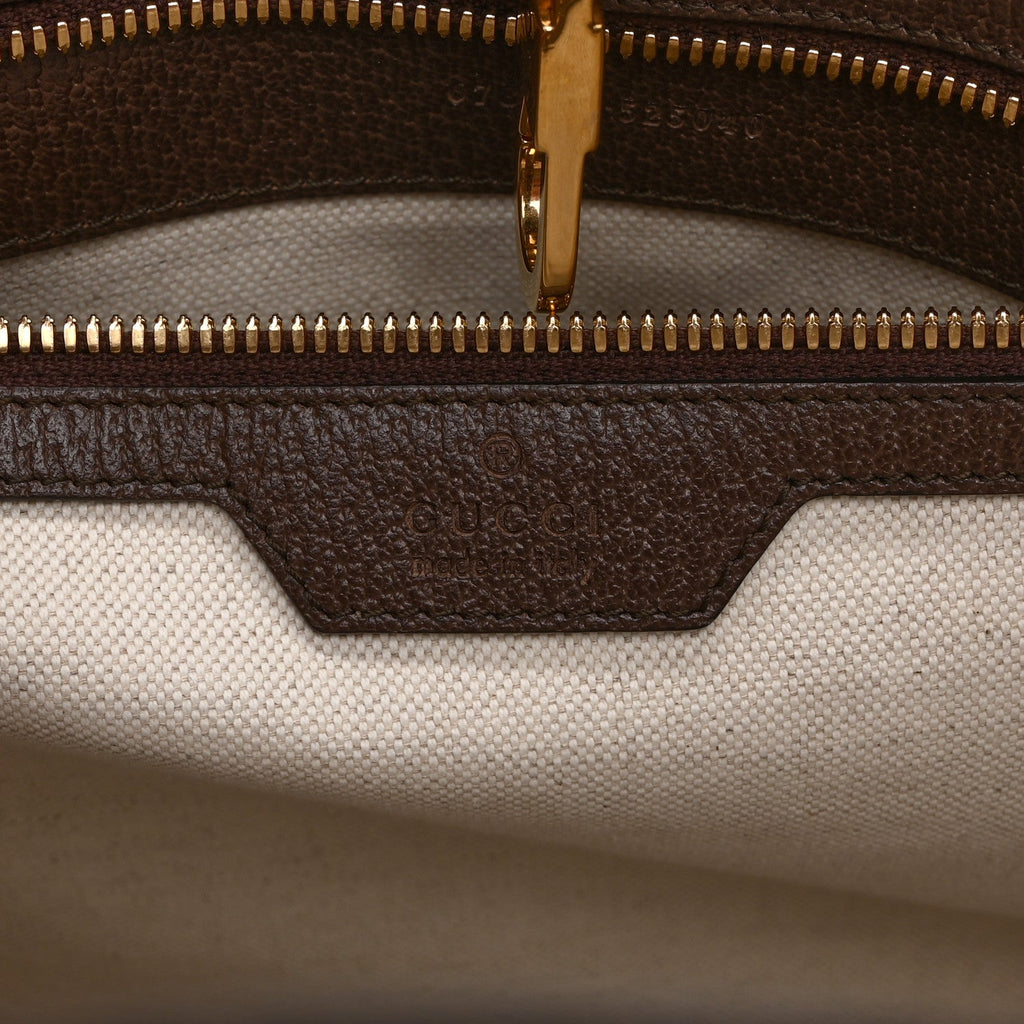 Monogram Jumbo GG Textured Dollar Calfskin Web Tote Bag Camel Ebony New Acero