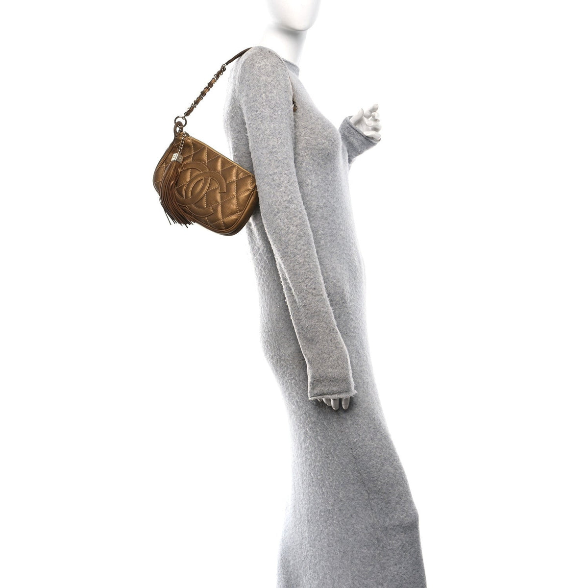 Metallic Caviar Quilted Timeless CC Shoulder Bag Gold