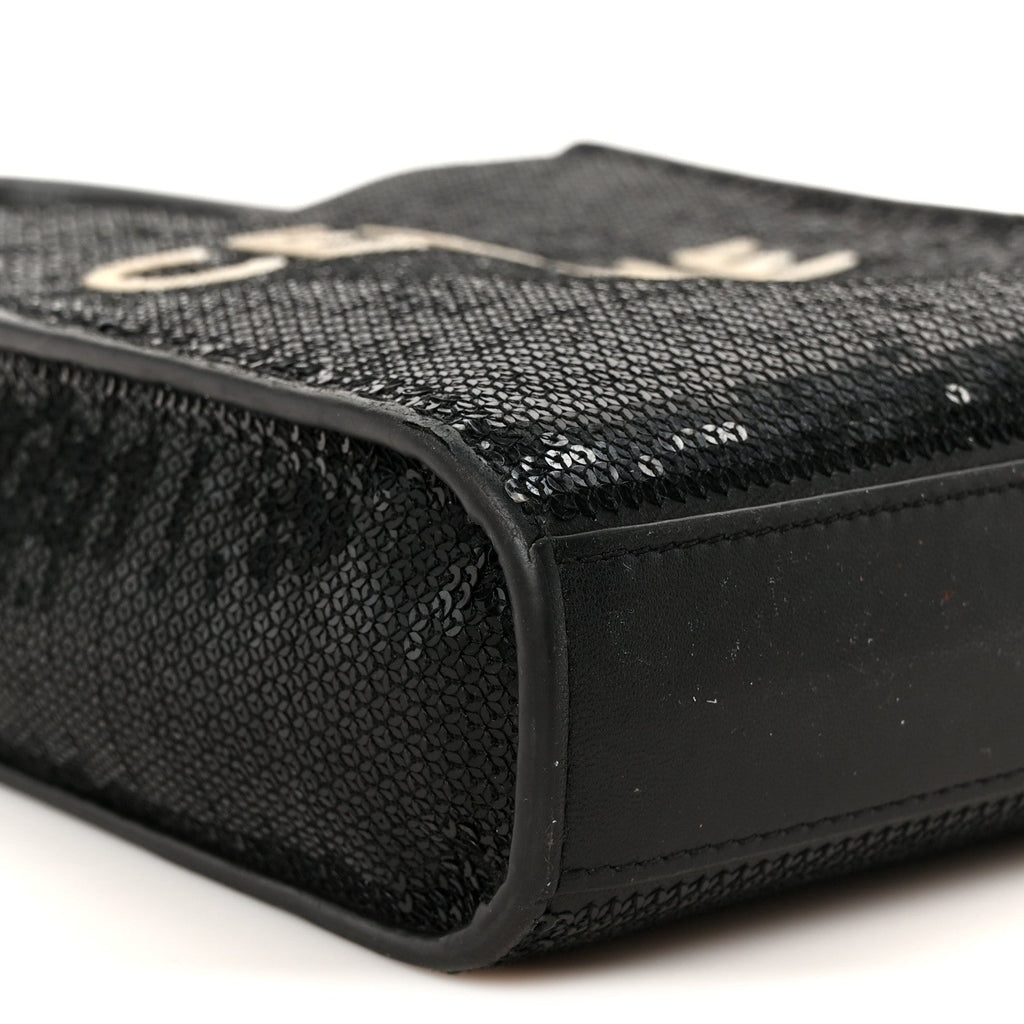 Sequin Calfskin Mini Vertical Cabas Black White