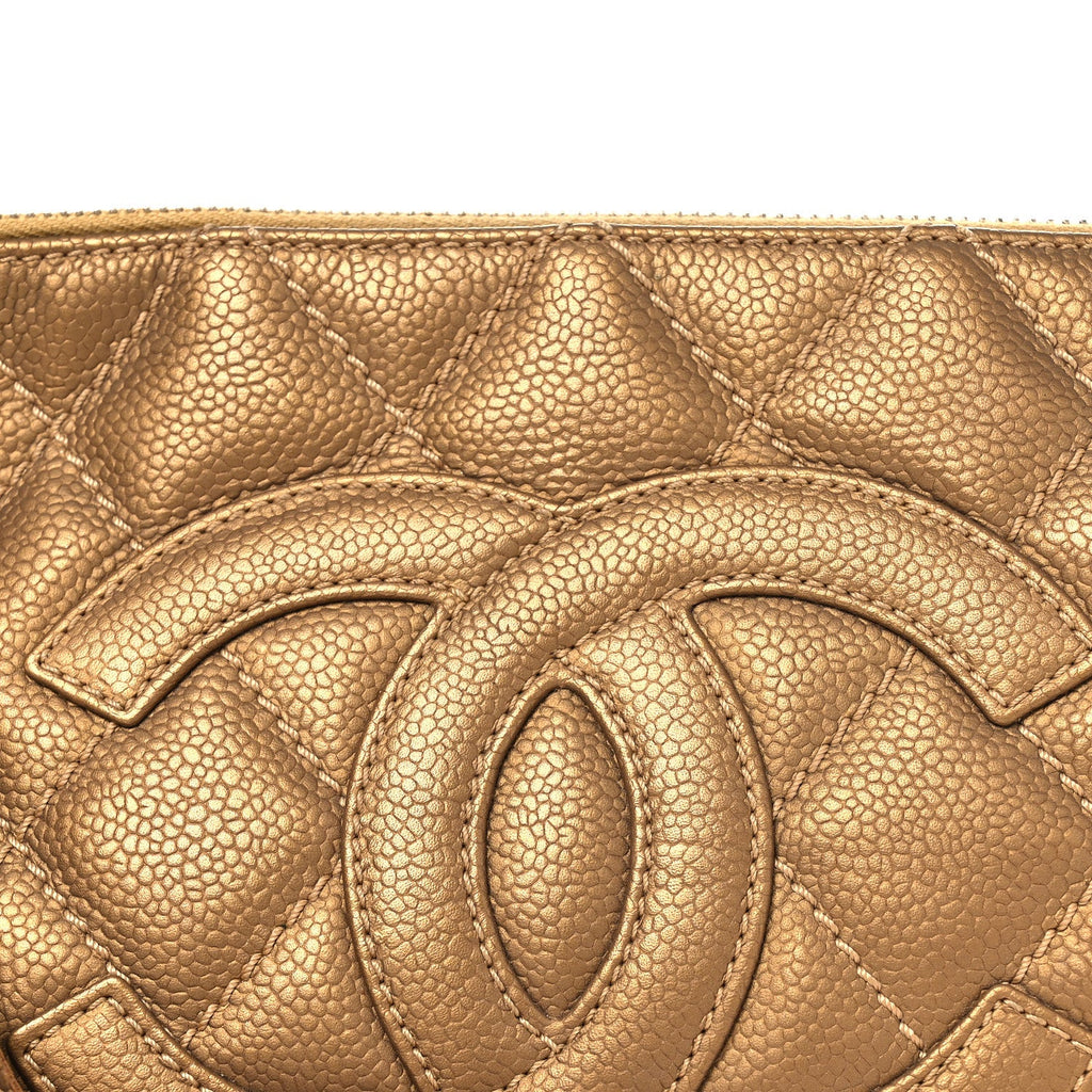 Metallic Caviar Quilted Timeless CC Shoulder Bag Gold
