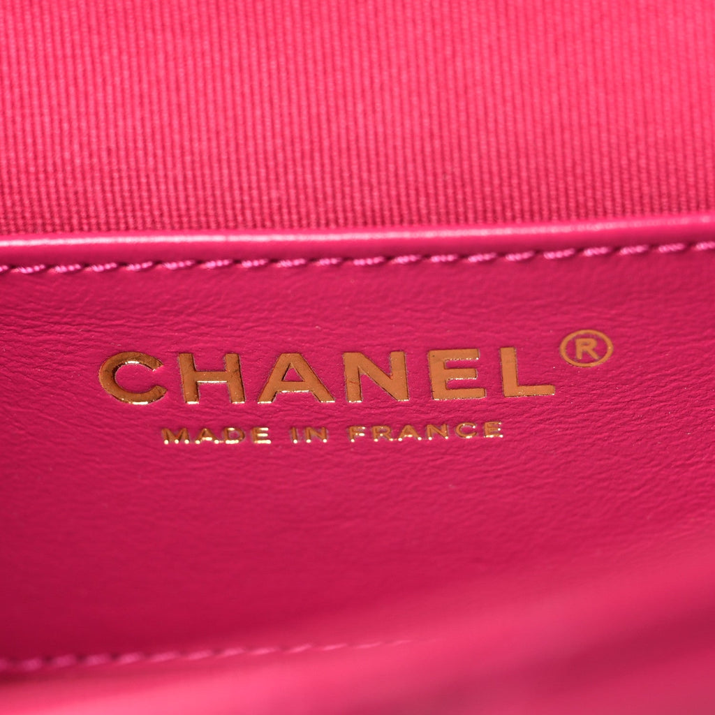 Shiny Lambskin Quilted Flap Clutch Bag Dark Pink