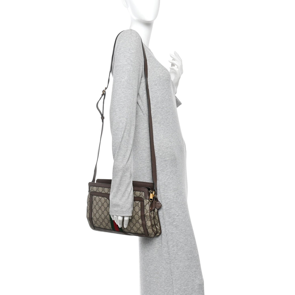 GG Supreme Monogram Web Medium Ophidia Shoulder Bag Beige New Acero