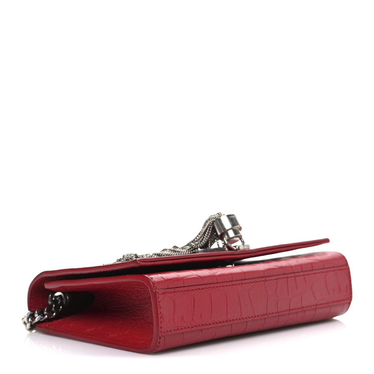 Calfskin Crocodile Embossed Small Classic Monogram Kate Tassel Satchel Red