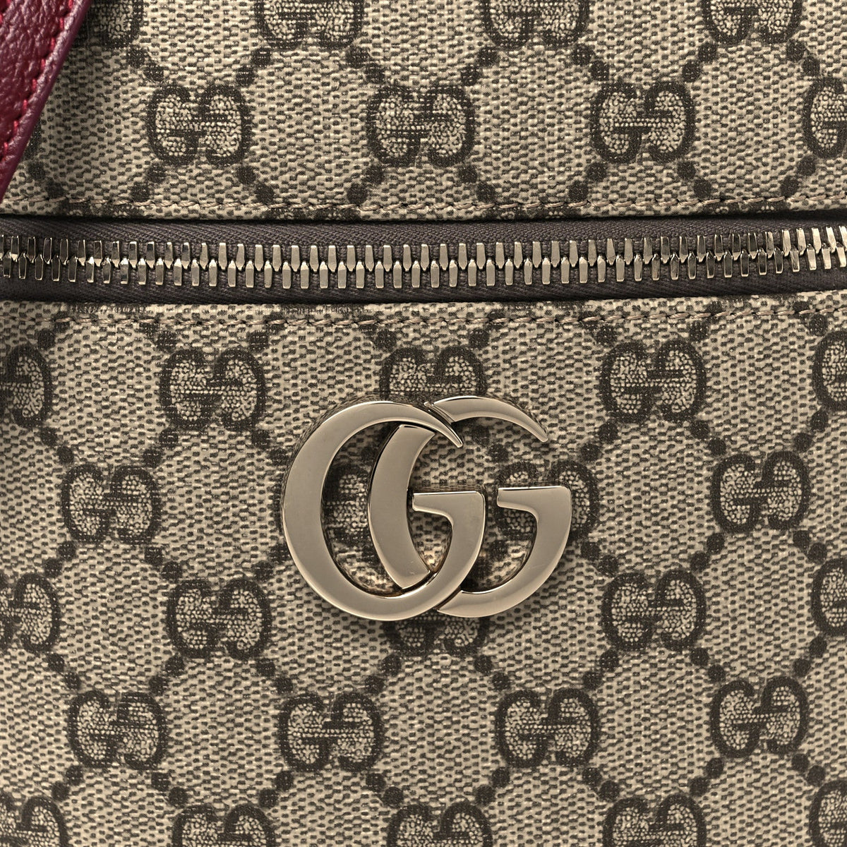 GG Supreme Monogram Ancora Calfskin Vanity Cosmetic Case Beige Ebony Rosso
