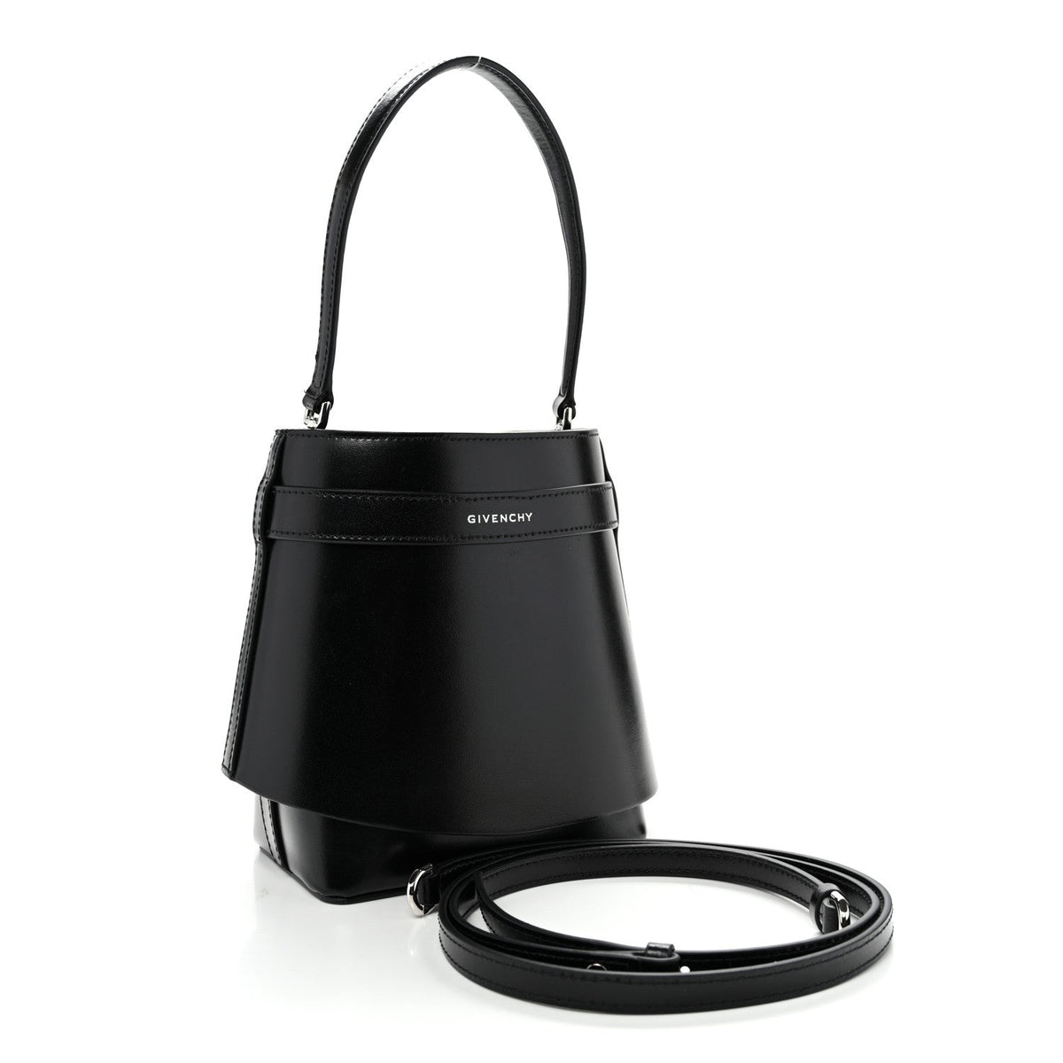 Box Calfskin Shark Lock Bucket Bag Black