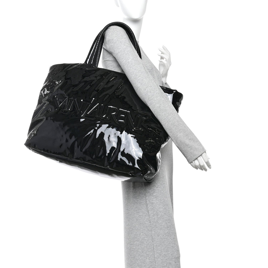 Patent Wide Puffer Maxi Tote Black