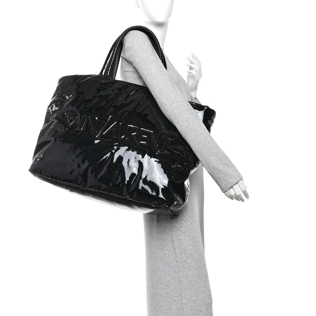 Patent Wide Puffer Maxi Tote Black