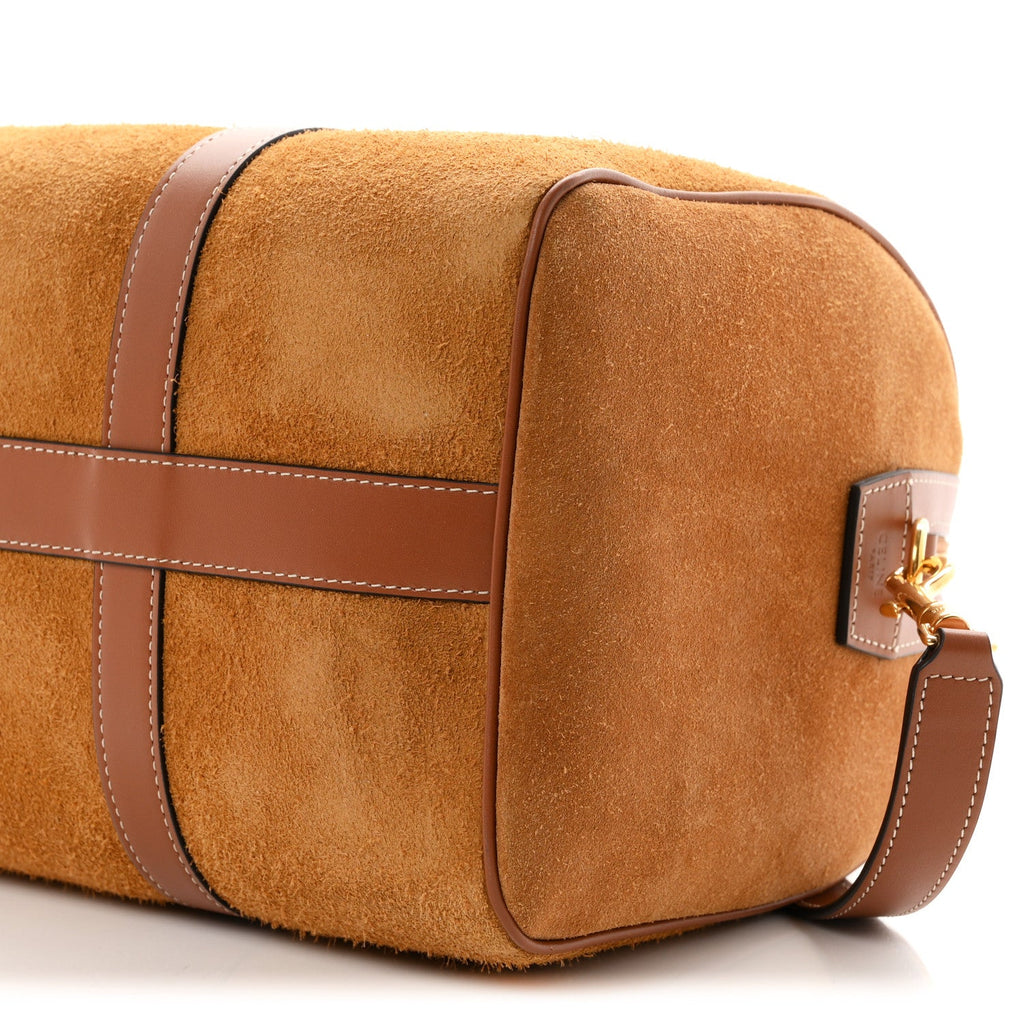 Waxed Suede Calfskin Large Boston Bag Tobacco
