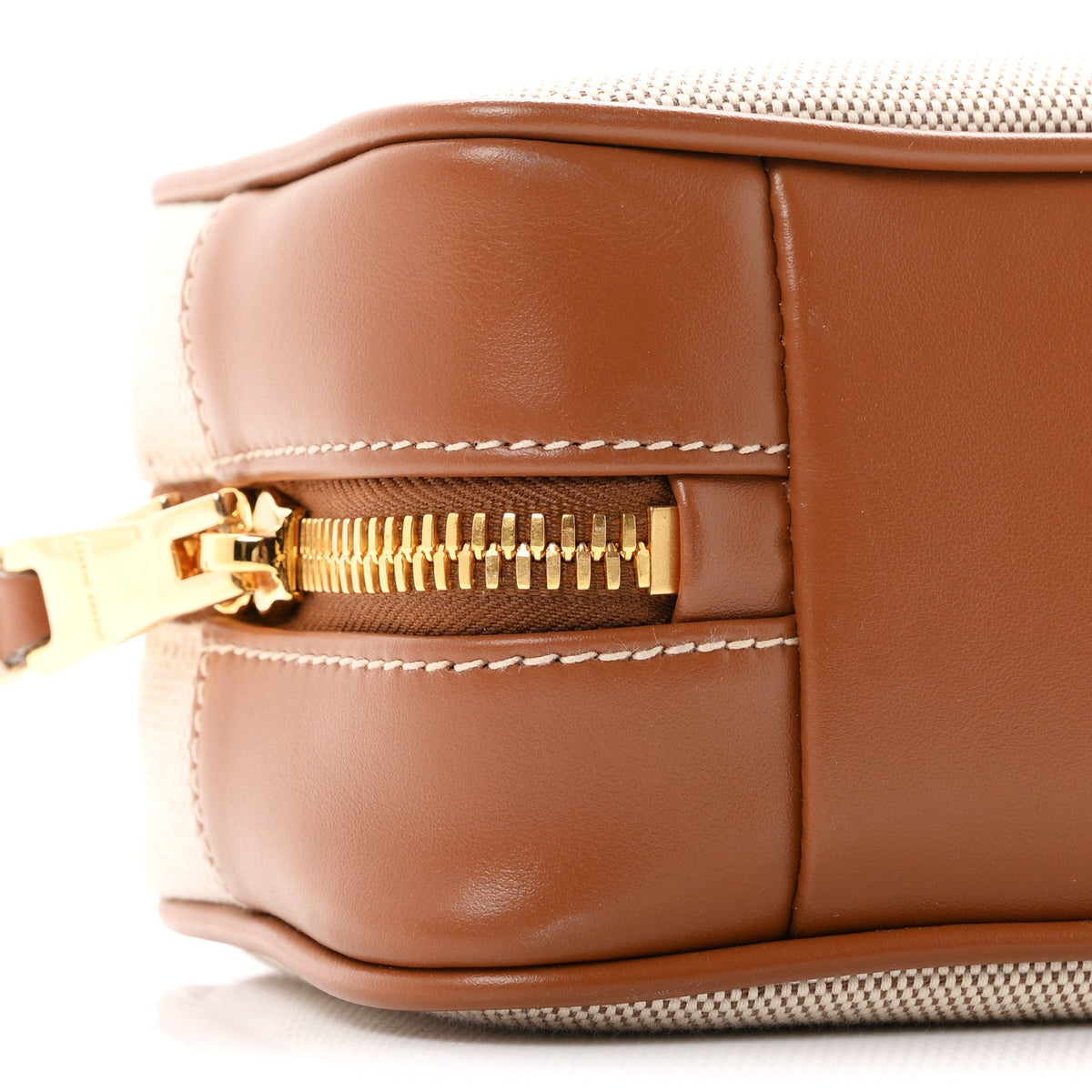 Canvas Calfskin Small Beau Top Handle Bag Naturale Brandy