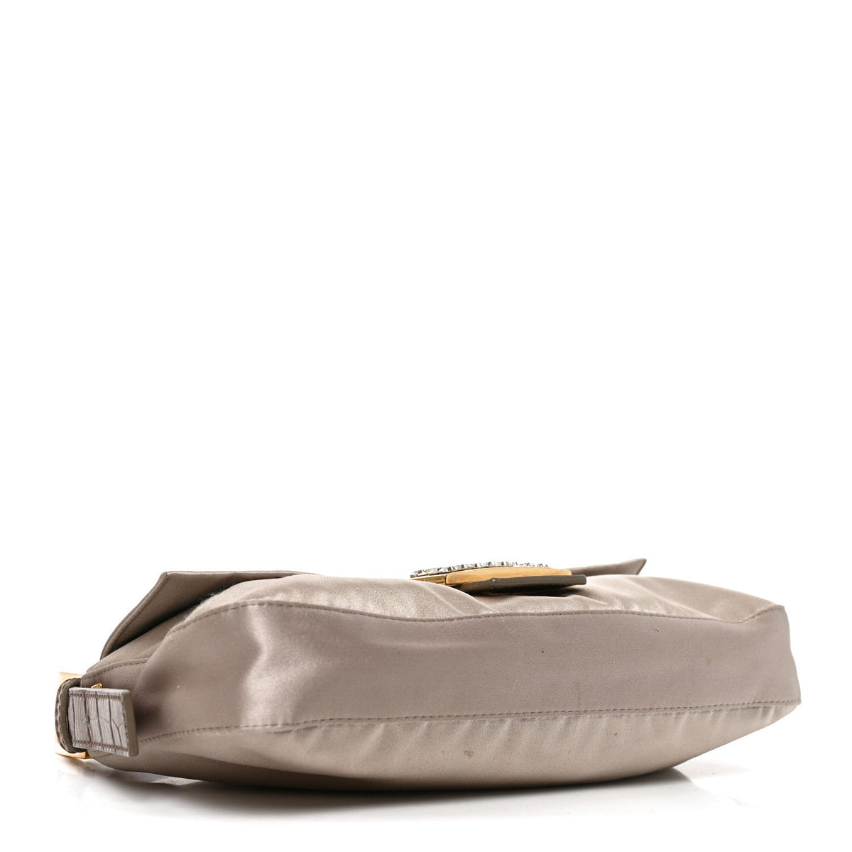 Satin Calfskin Crystal Crocodile Embossed Baguette Grey