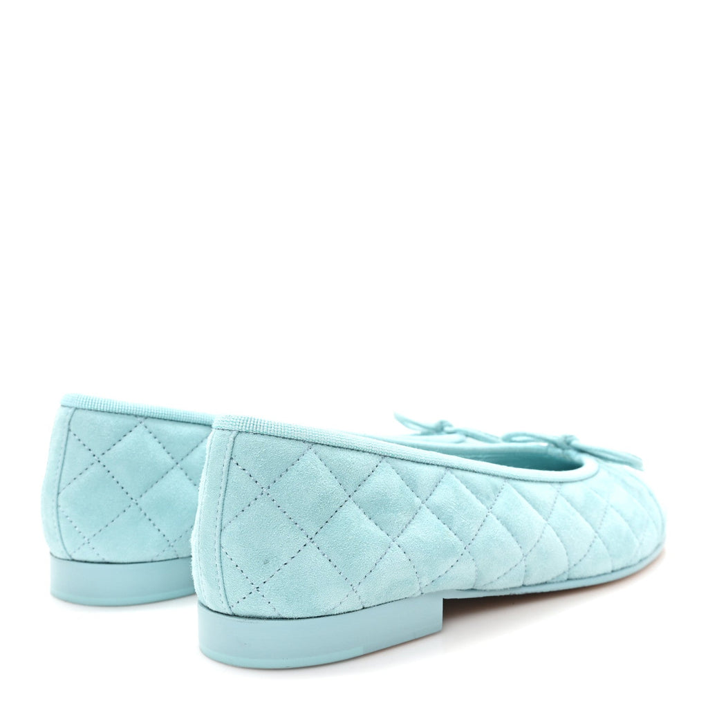 Suede Quilted Cap Toe CC Ballerina Flats 36 Light Blue