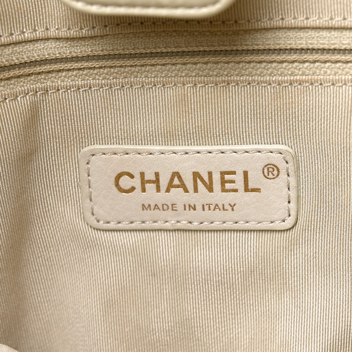 Shiny Aged Calfskin North South Shopping Bag White