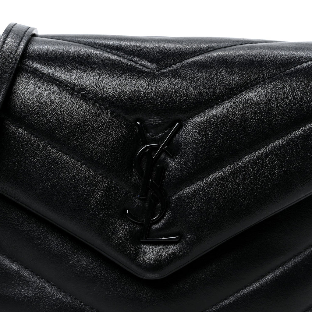 Calfskin Y Quilted Monogram Monochrome Toy Loulou Crossbody Bag Black