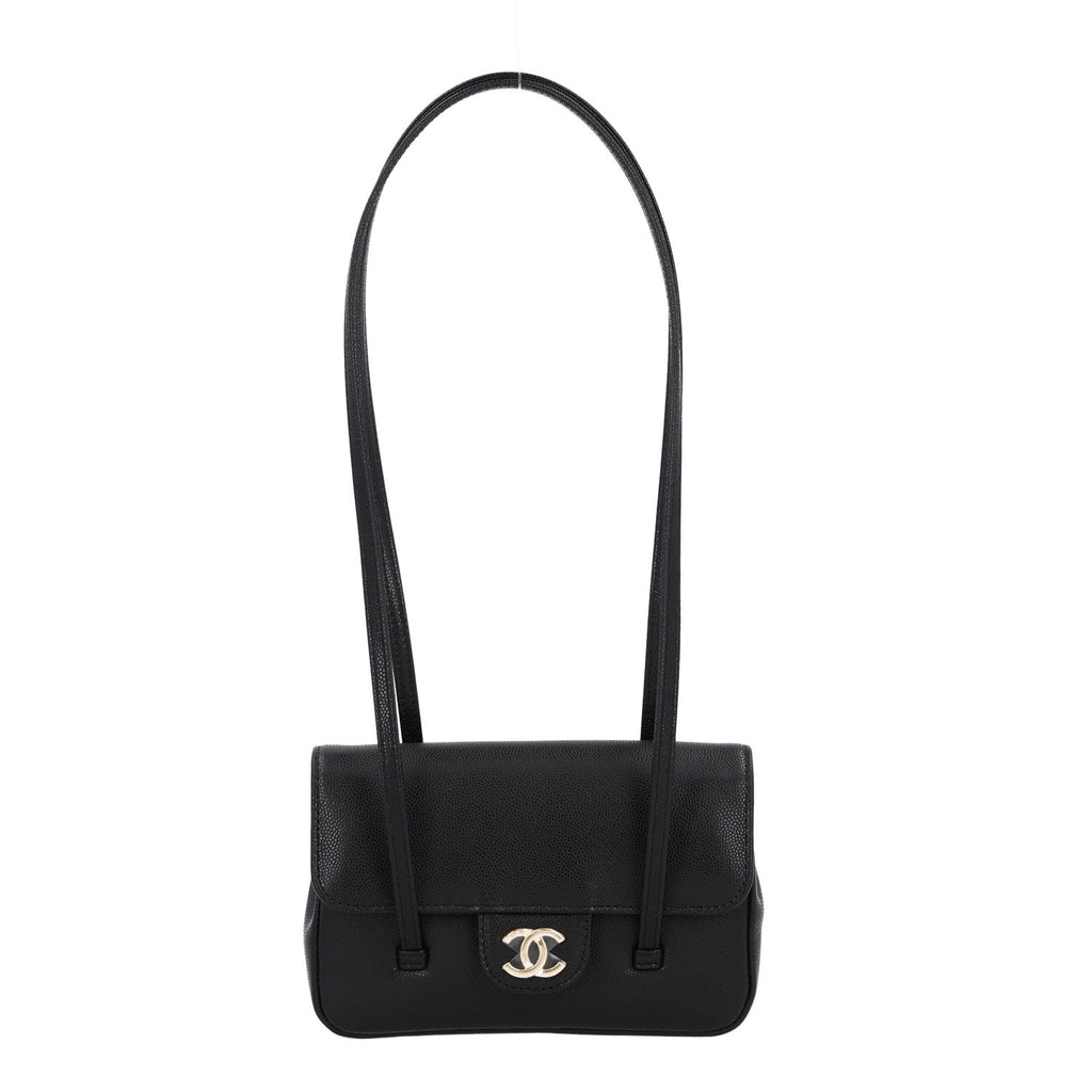 Shiny Caviar Mini Preppy Coco Shoulder Bag Black