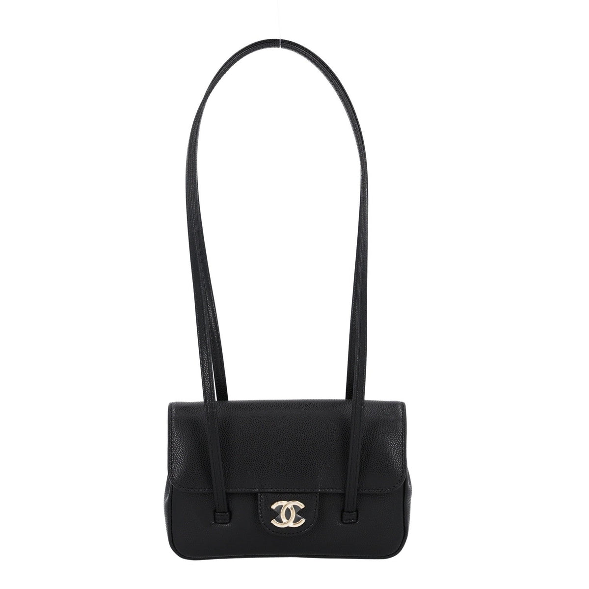Shiny Caviar Mini Preppy Coco Shoulder Bag Black