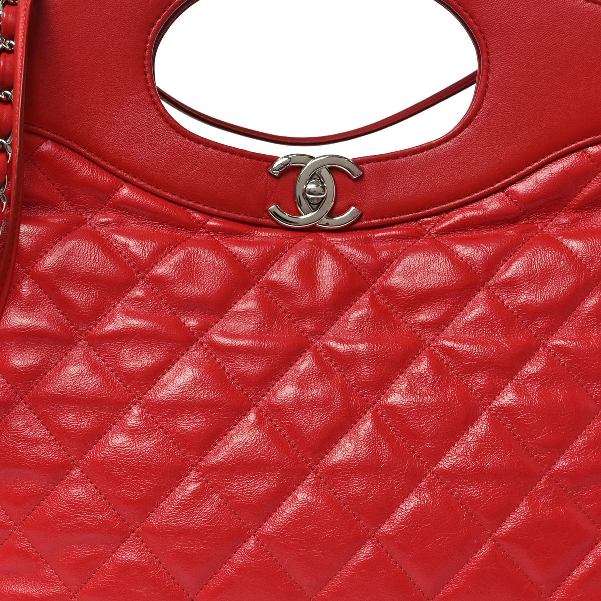 Shiny Aged Calfskin Quilted Large 31 Shopping Bag Red