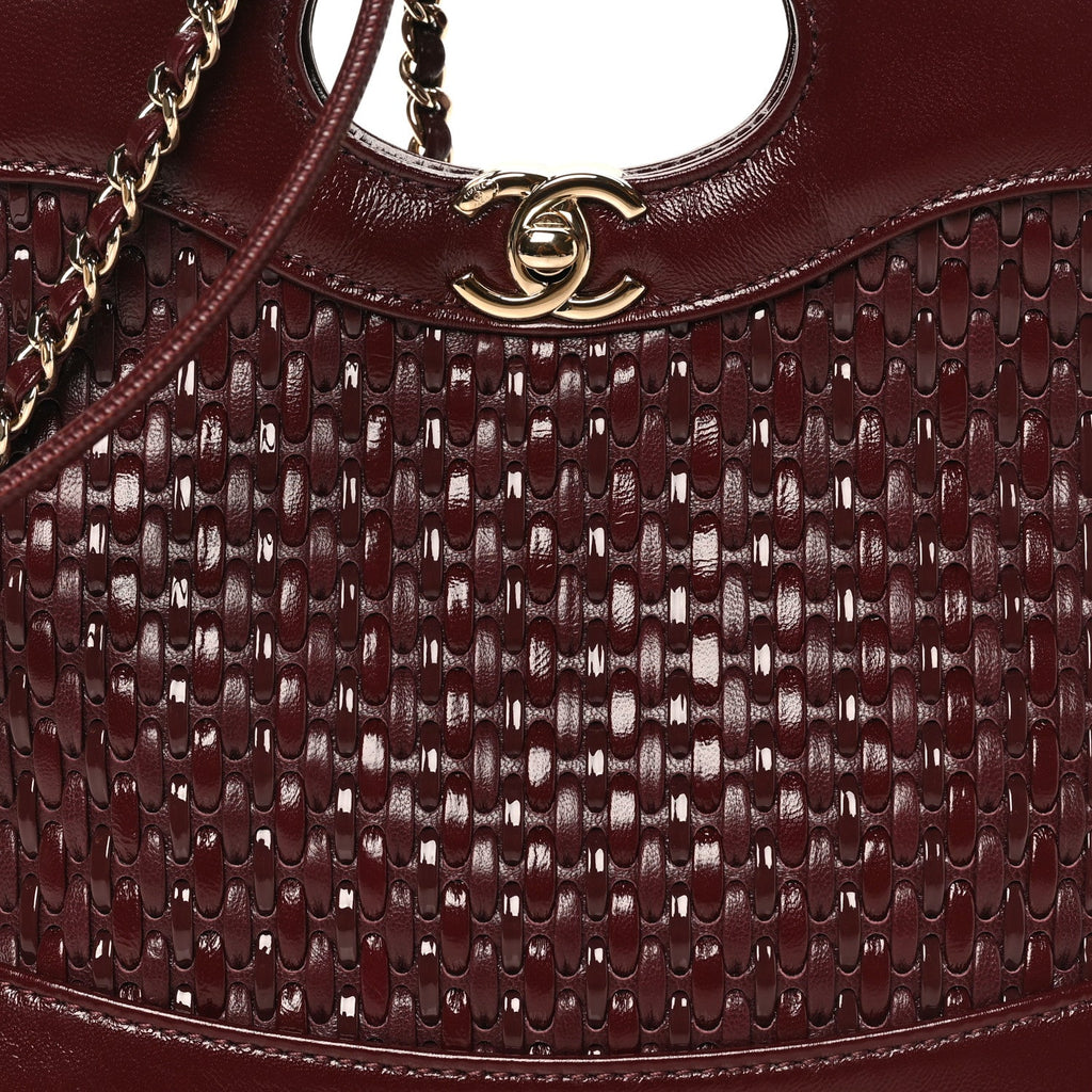 Shiny Lambskin Patent Calfskin Quilted Mini 31 Shopping Bag Dark Burgundy