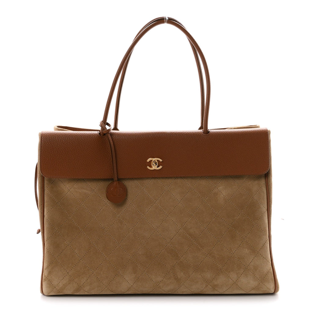 Grained Calfskin Suede Large Urban Essentials Shopping Bag Dark Beige Camel