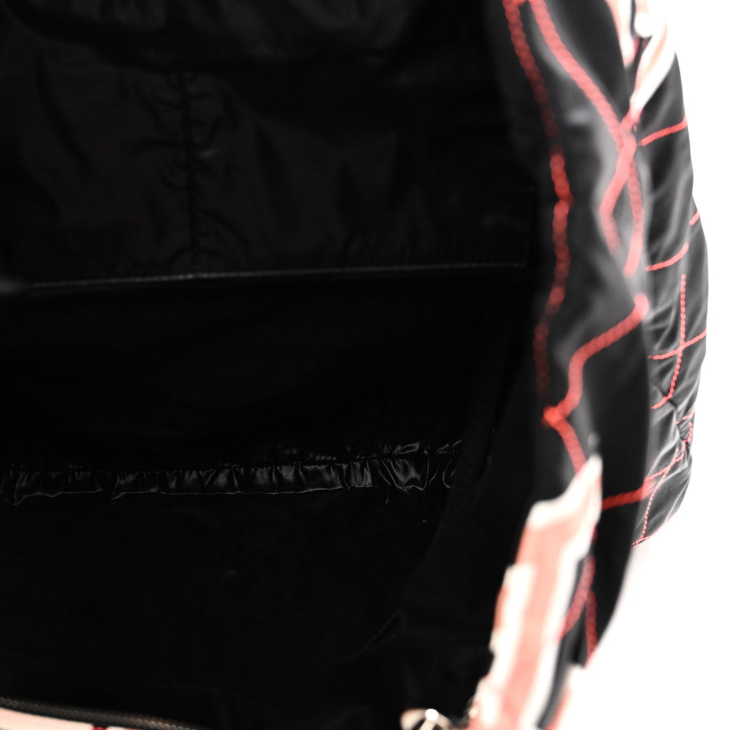 Nylon Stitched Printed Logo Shopping Bag Black White