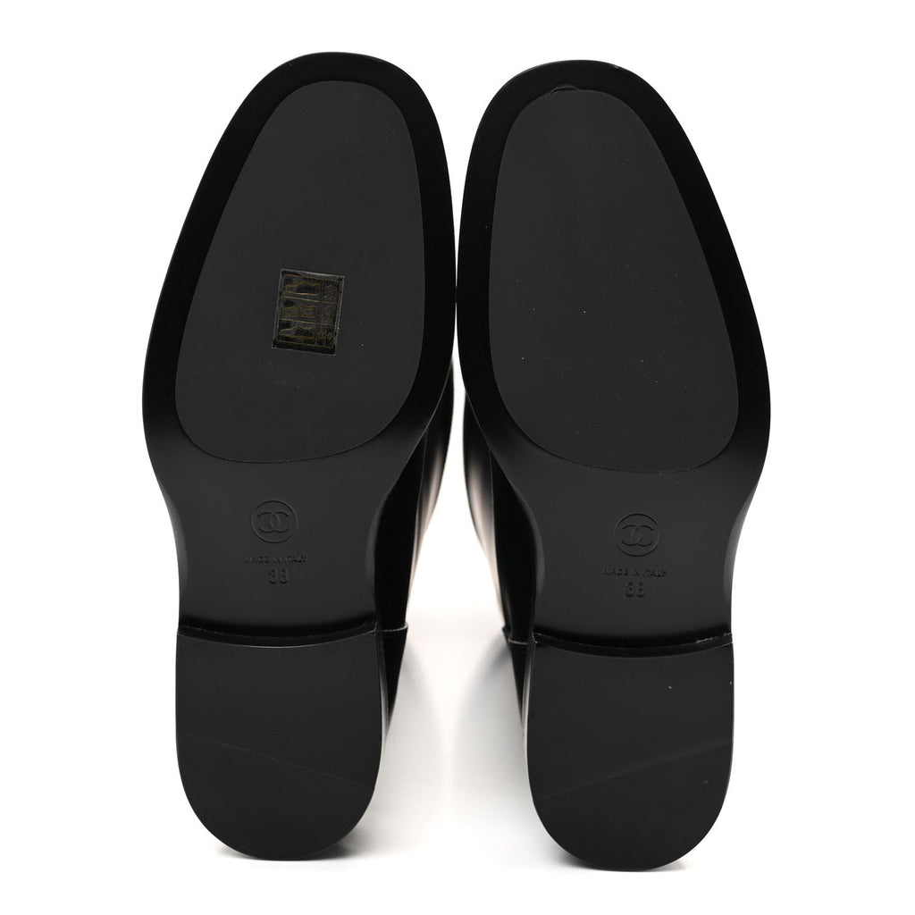 Calfskin CC Buckle High Boots 38 Black