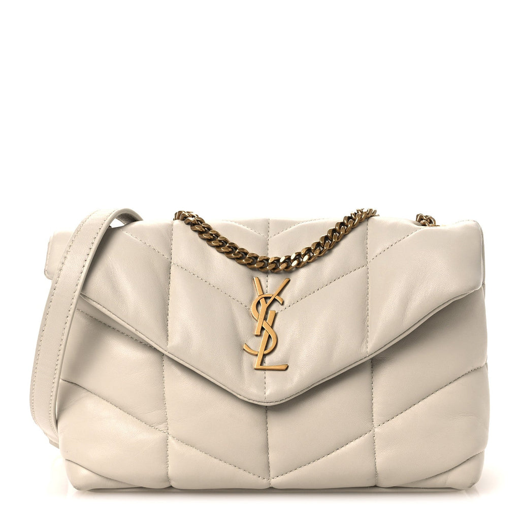 Lambskin Quilted Toy Loulou Puffer Monogram Chain Satchel Blanc Vintage