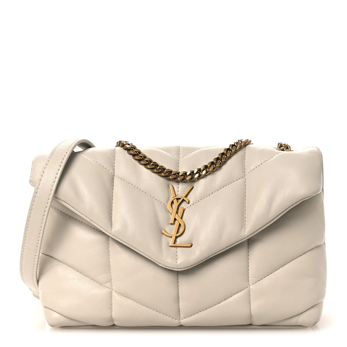 Lambskin Quilted Toy Loulou Puffer Monogram Chain Satchel Blanc Vintage