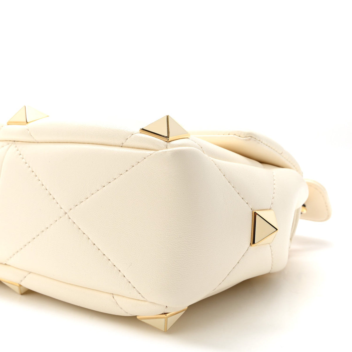 Nappa Enamel Medium Roman Stud Shoulder Bag Ivory