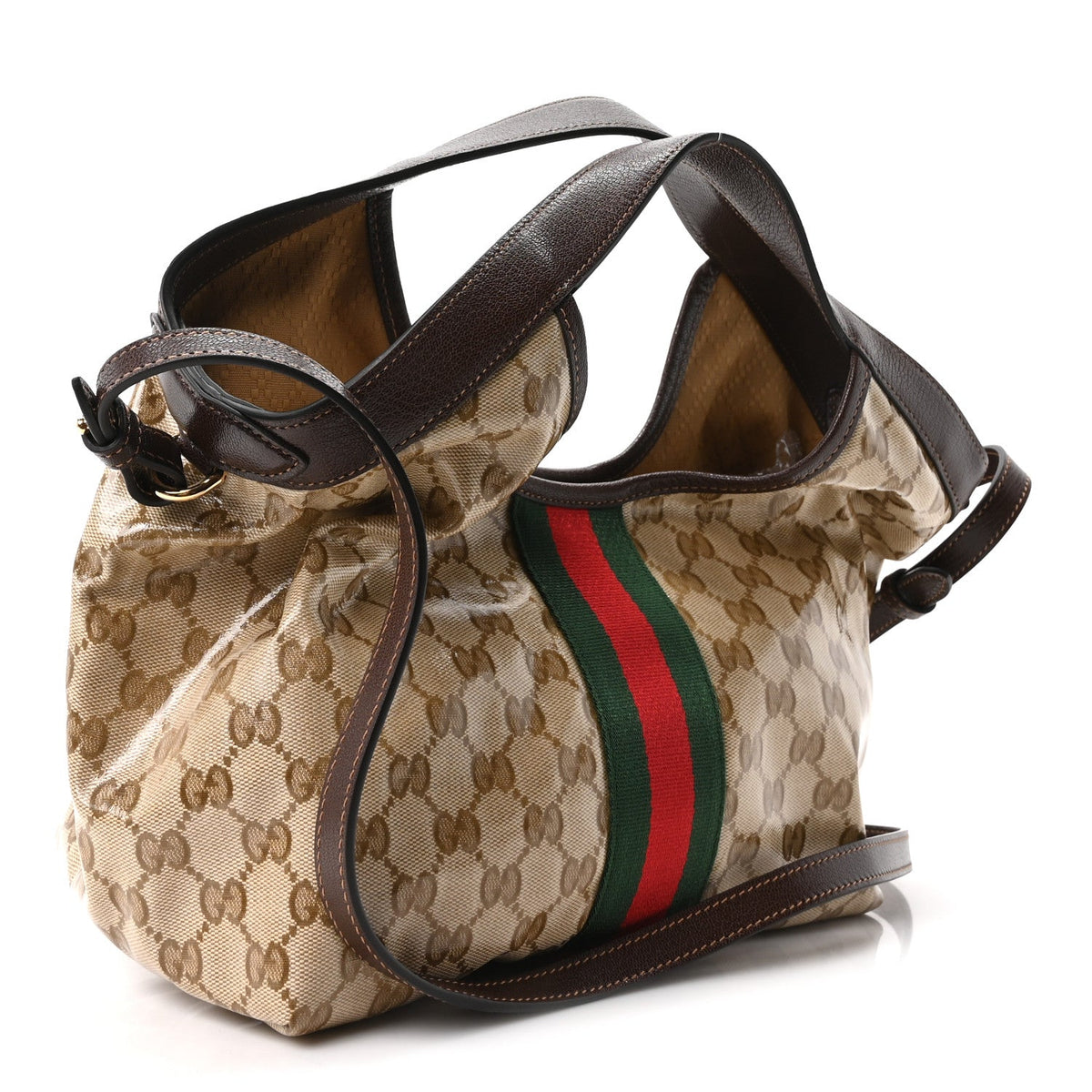 Varnished Monogram Web Small Giglio Tote Sand Dark Brown