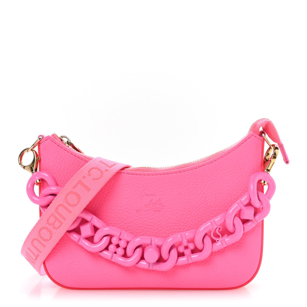 Calfskin Gomme Mini Loubila Chain Shoulder Bag Fluo Pink