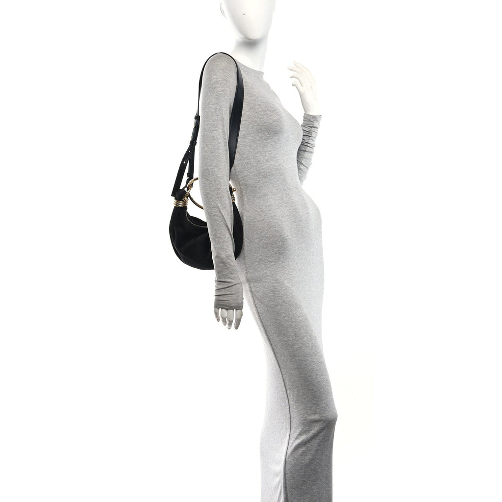 Suede Mini Bracelet Hobo Bag Black