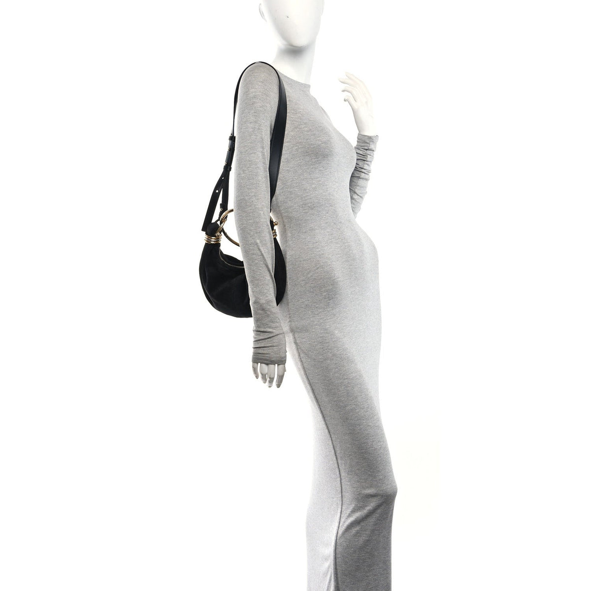 Suede Mini Bracelet Hobo Bag Black