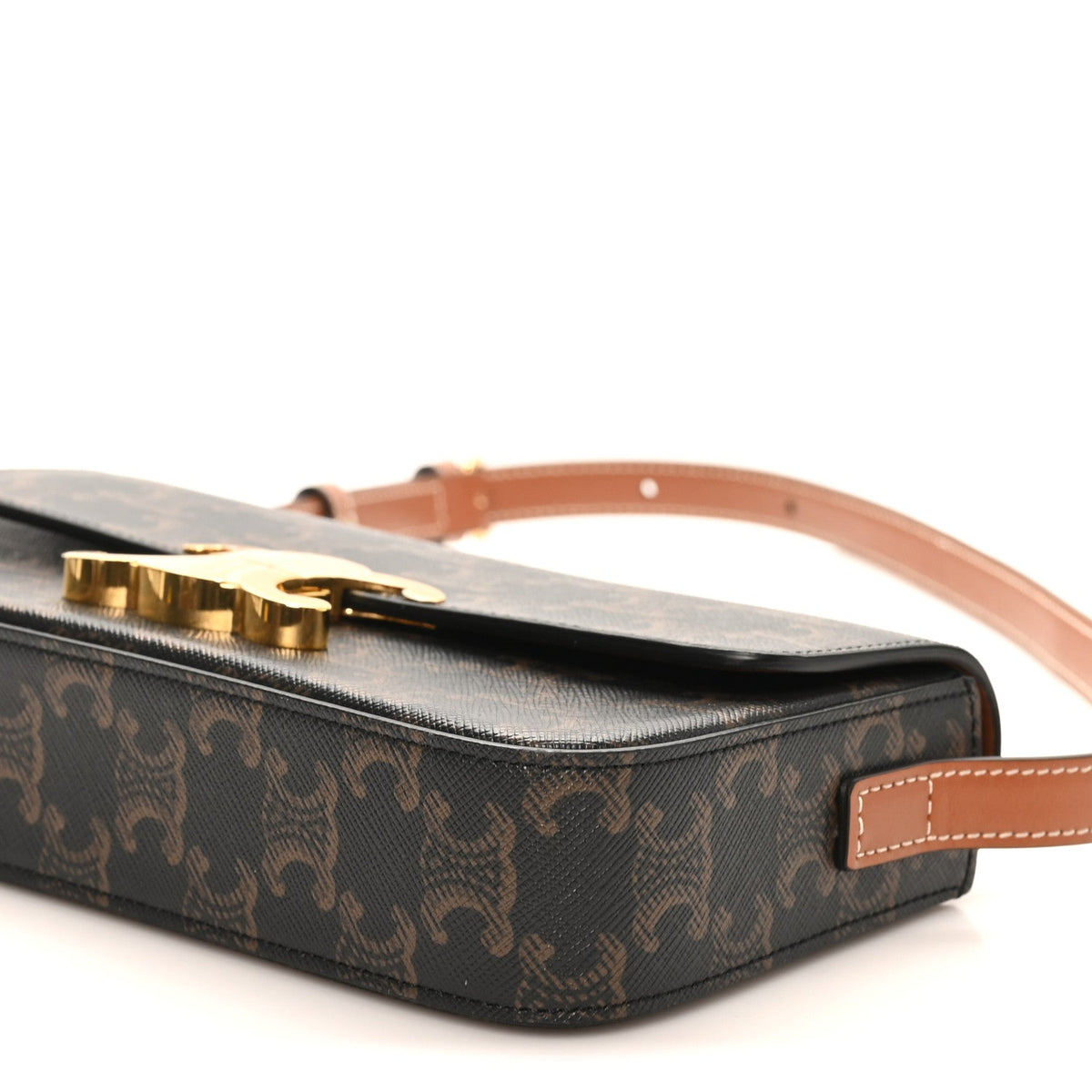 Canvas Calfskin Triomphe Shoulder Bag Tan