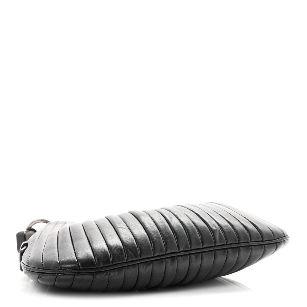 Pleated Lambskin Horn Mini Mombasa Hobo Black