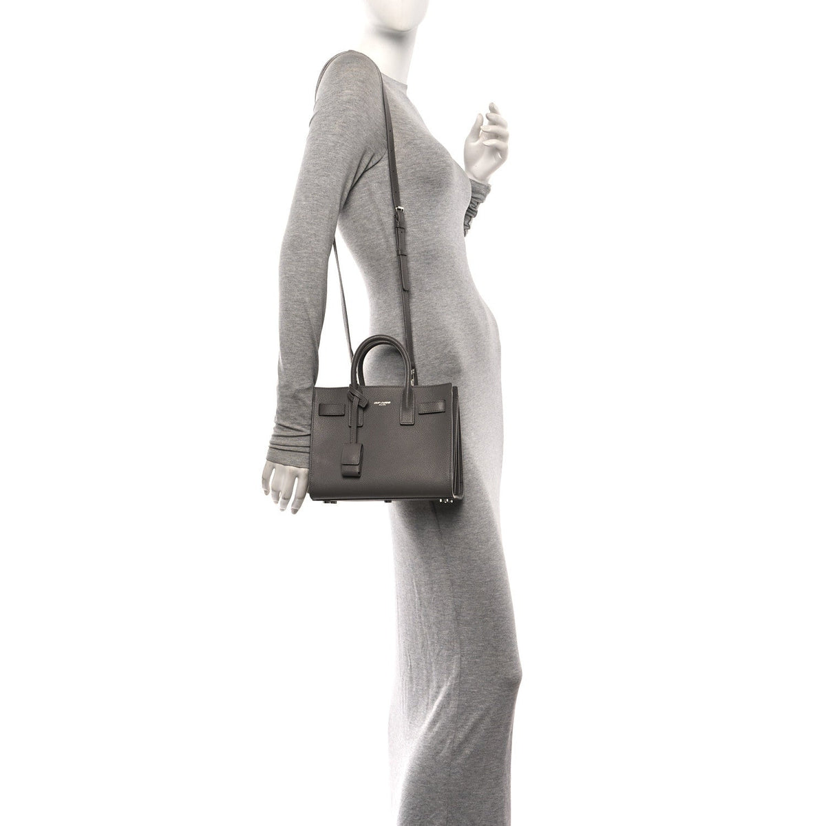 Grained Calfskin Topstich Baby Sac De Jour Fog