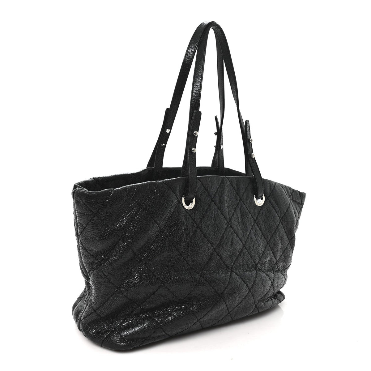 Glazed Calfskin Large On The Road Tote Black