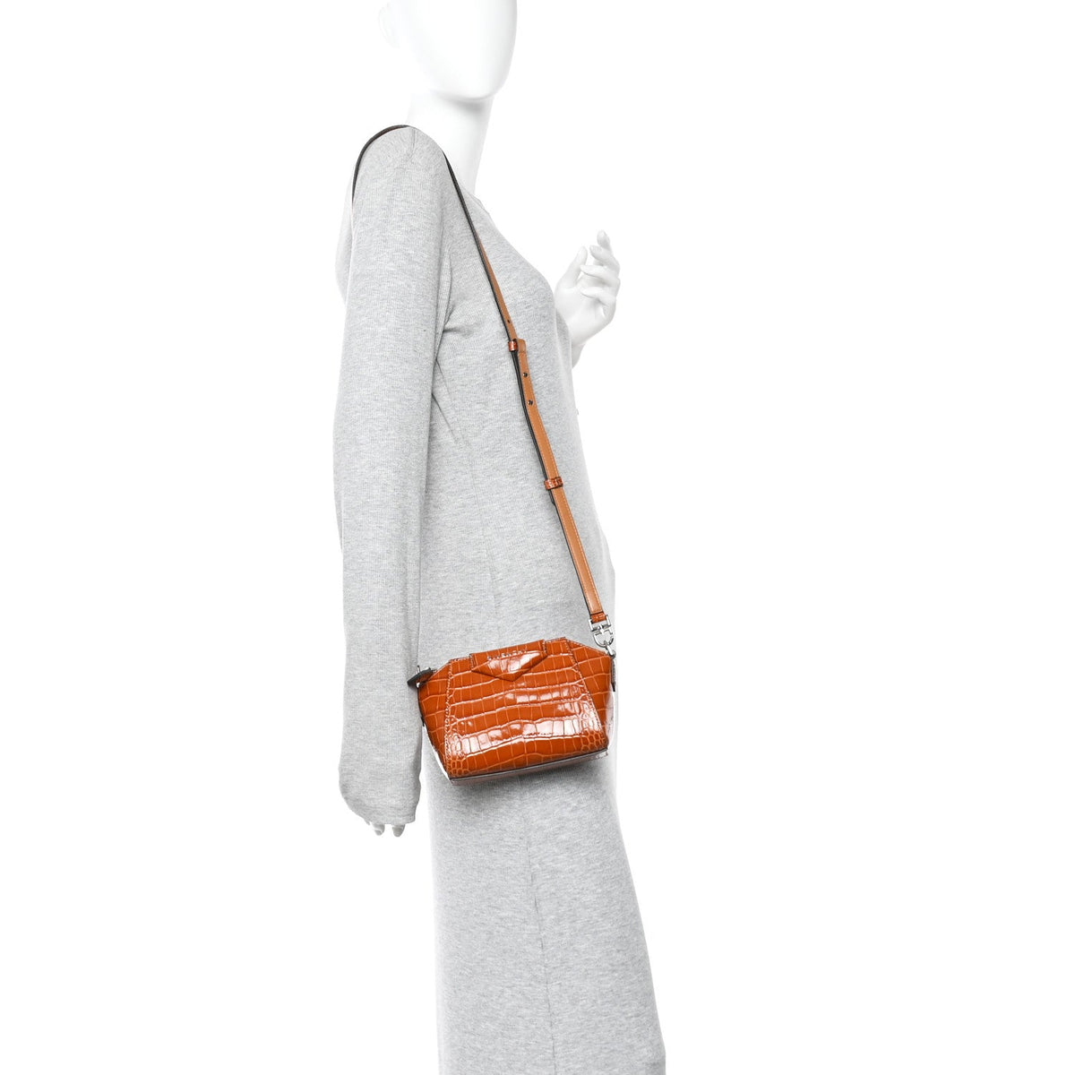 Calfskin Crocodile Embossed Nano Antigona Tan