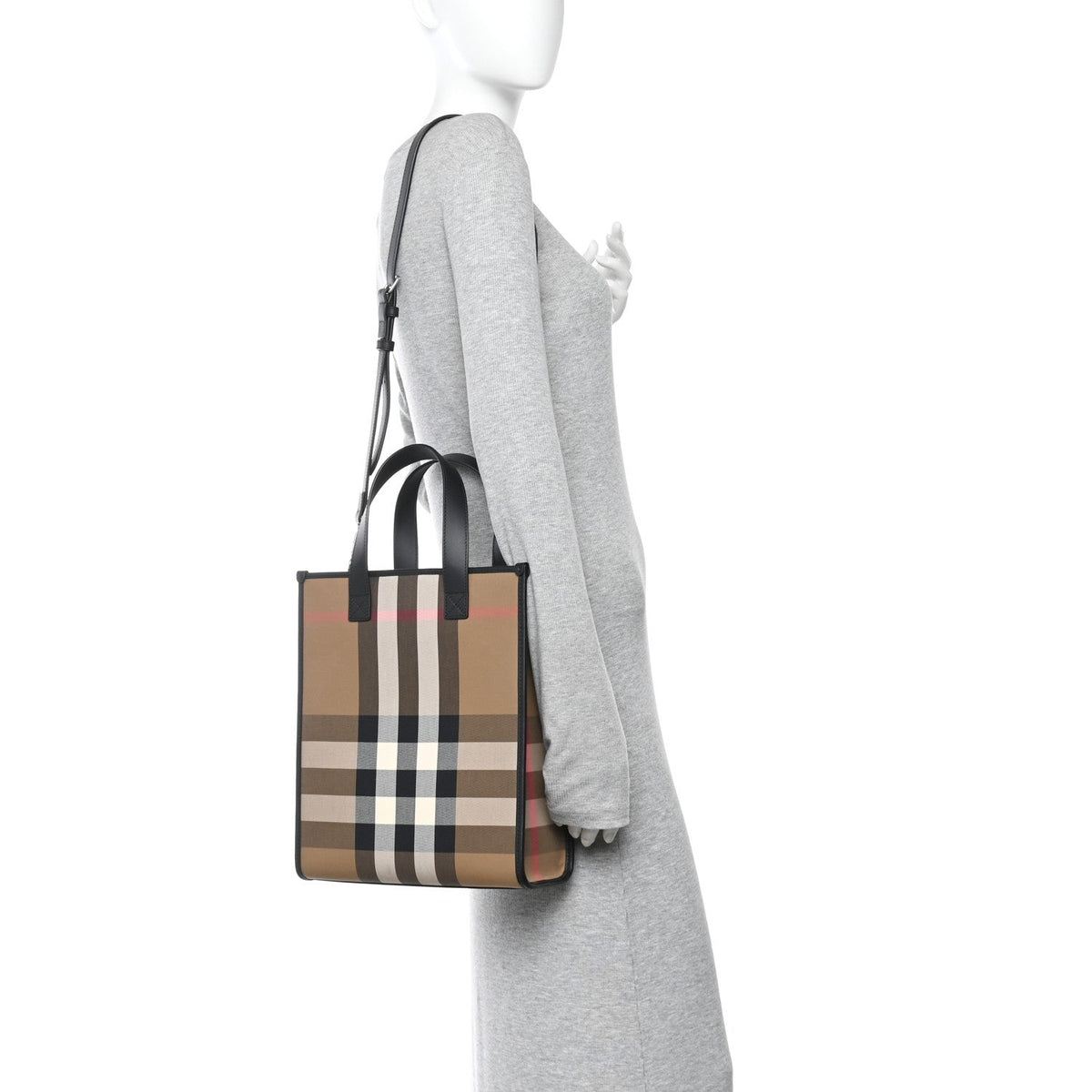 Calfskin House Check Small N/S Tote Black