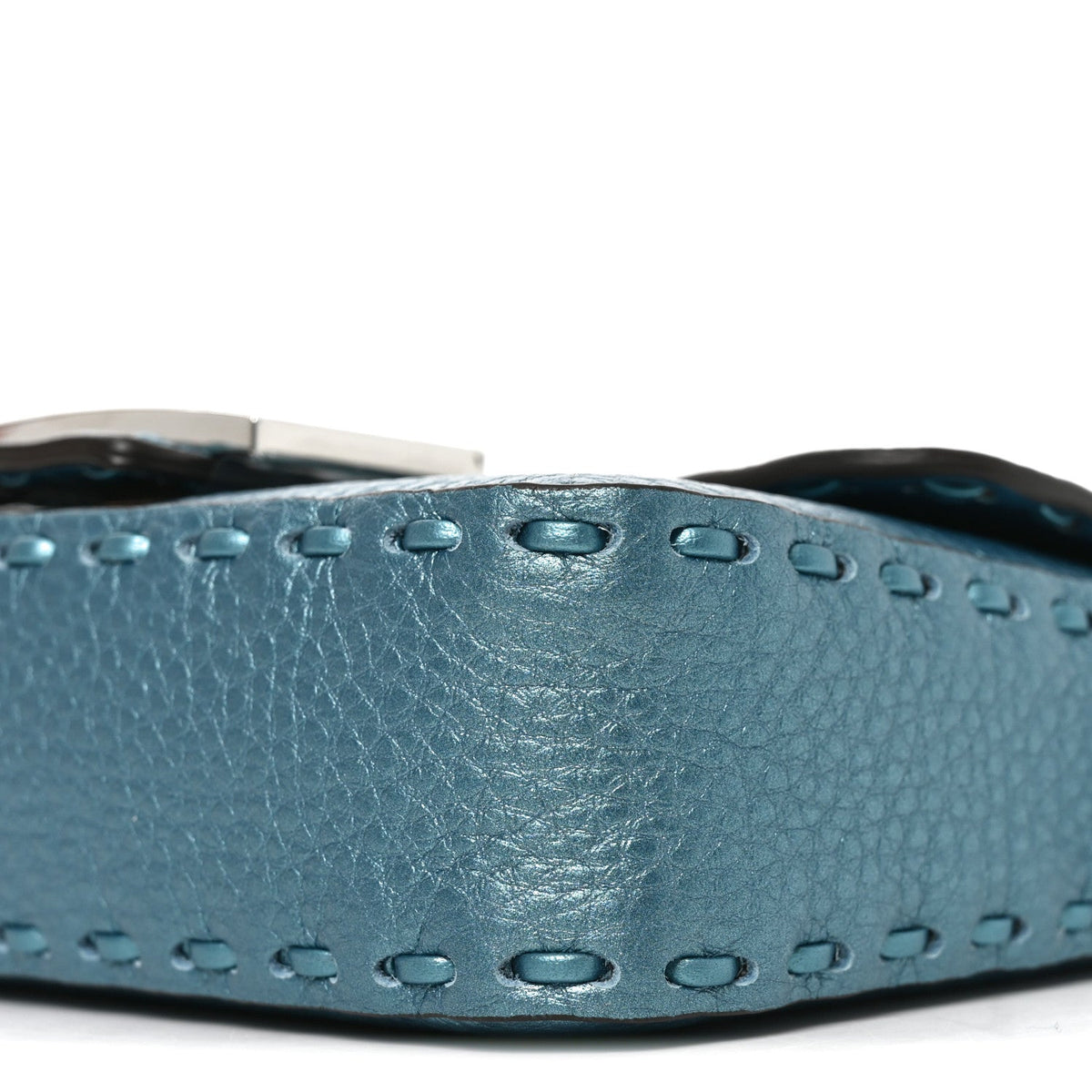 Metallic Cuoio Roma Sellerissima Nappa Sintetica Tape Stitch Mini Baguette Placca Argento
