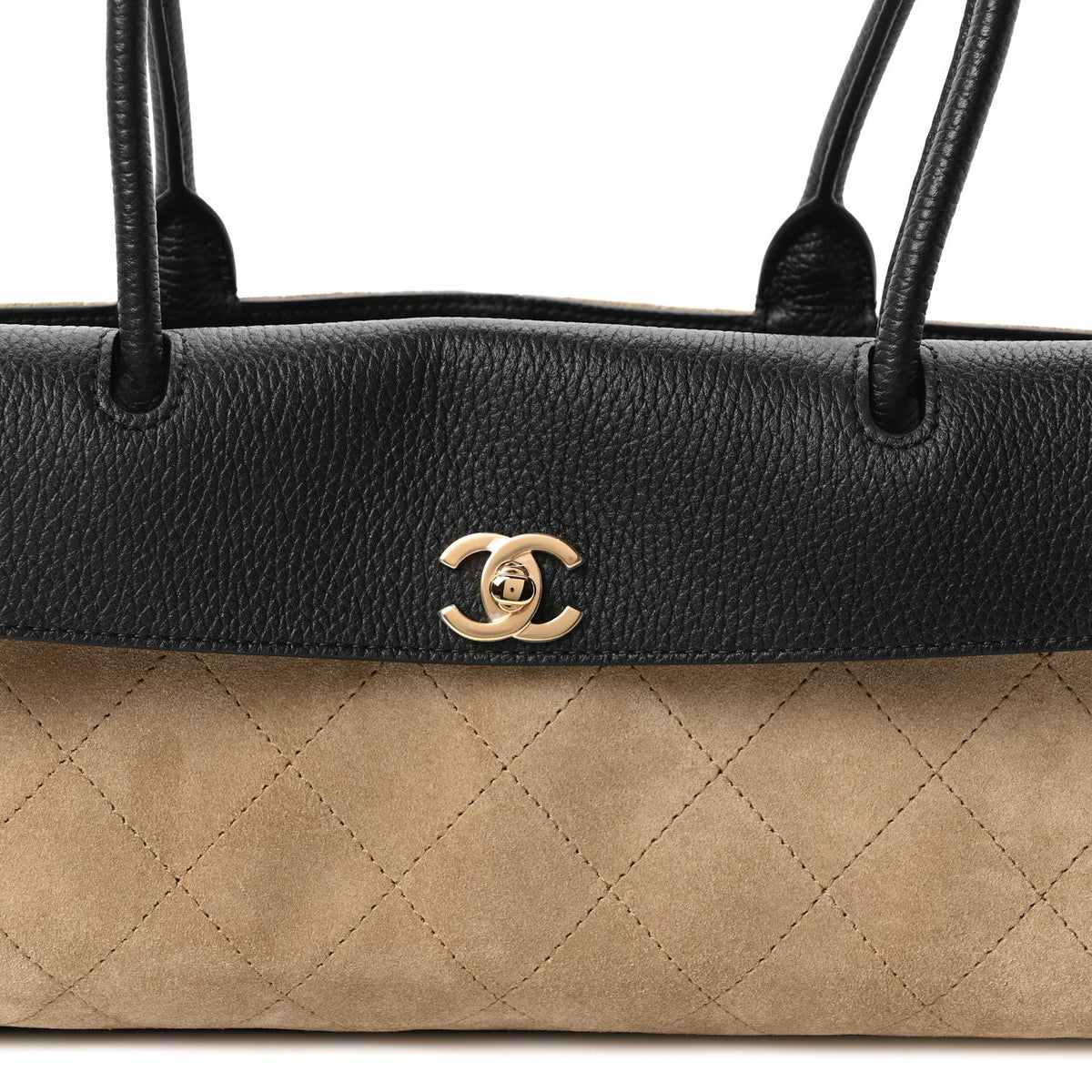 Grained Calfskin Suede Urban Essentials Small Shopping Bag Dark Beige Black